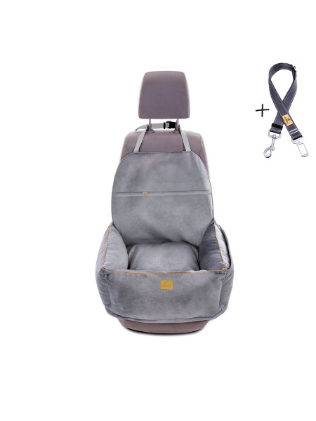 "Ero Soft" dog car seat VELVET water repellent LIGHT GREY size S WITH SEAT BELT