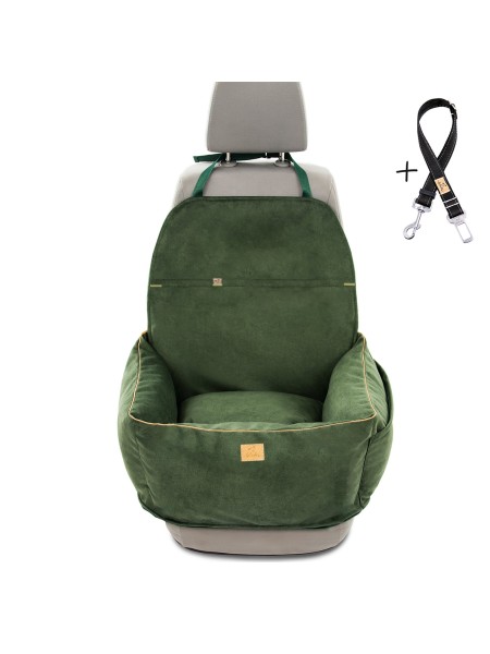 "Ero Soft" dog car booster seat RECYCLED VELVET EMERALD GREEN size M