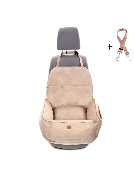"Ero Soft" dog car seat VELVET water repellent BEIGE size M WITH SEAT BELT