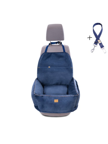 "Ero Soft" dog car seat VELVET water repellent DARK BLUE size M WITH SEAT BELT