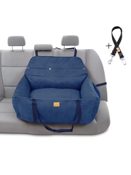 "Ero Soft" dog car seat VELVET water repellent DARK BLUE size L WITH SEAT BELT