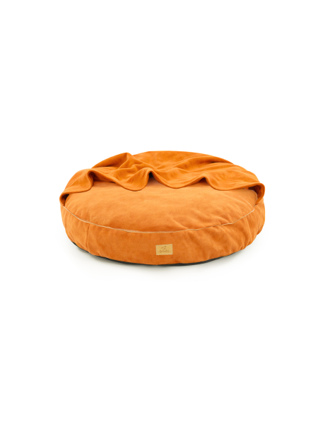 Dog bed round cushion with blanket Waterproof Velvet Cognac