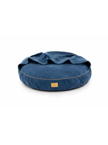 Dog bed round cushion with blanket Waterproof Velvet NAVY BLUE