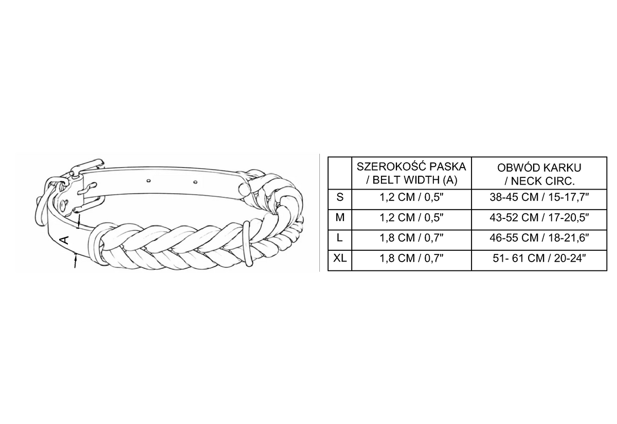 Braided leather dog collar with brass fittings, brown S-XL